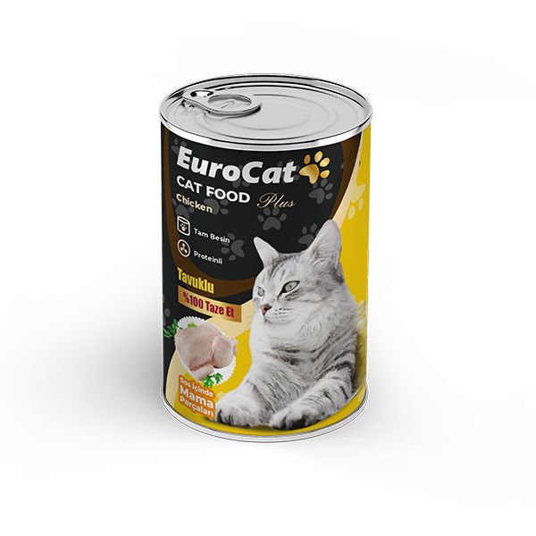 Euro Cat Tavuklu Parça Etli Yetişkin Konserve Kedi Maması 400 Gr