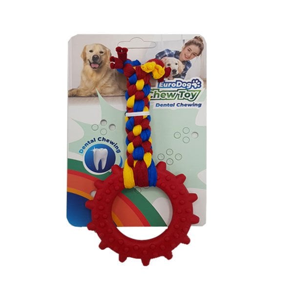 Euro Dog Plus Halka Şekilli Köpek Diş Kaşıma İpi Sarı/Kırmızı/Mavi 14.5 Cm