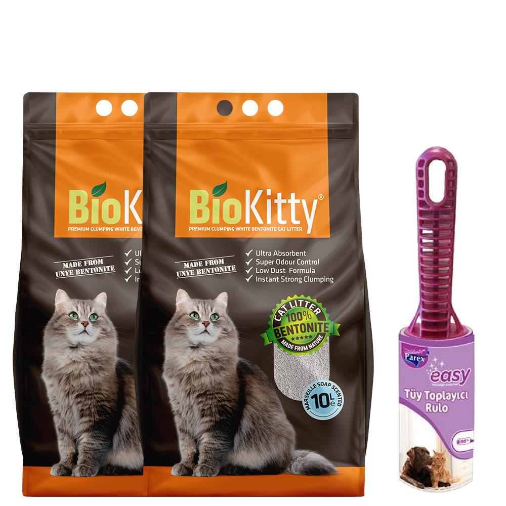 Bio Kitty Sabun Kokulu İnce Kedi Kumu 10 L x 2 ADET &amp; Tüy Toplama