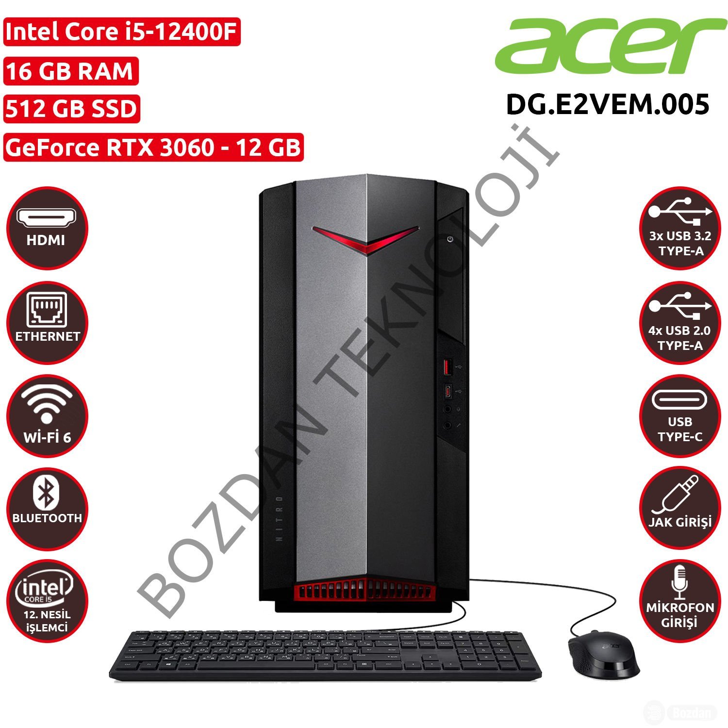 Acer Nitro N50-640 Intel Core I5-12400F 16 GB 512 GB SSD Rtx 3060 12 GB ...