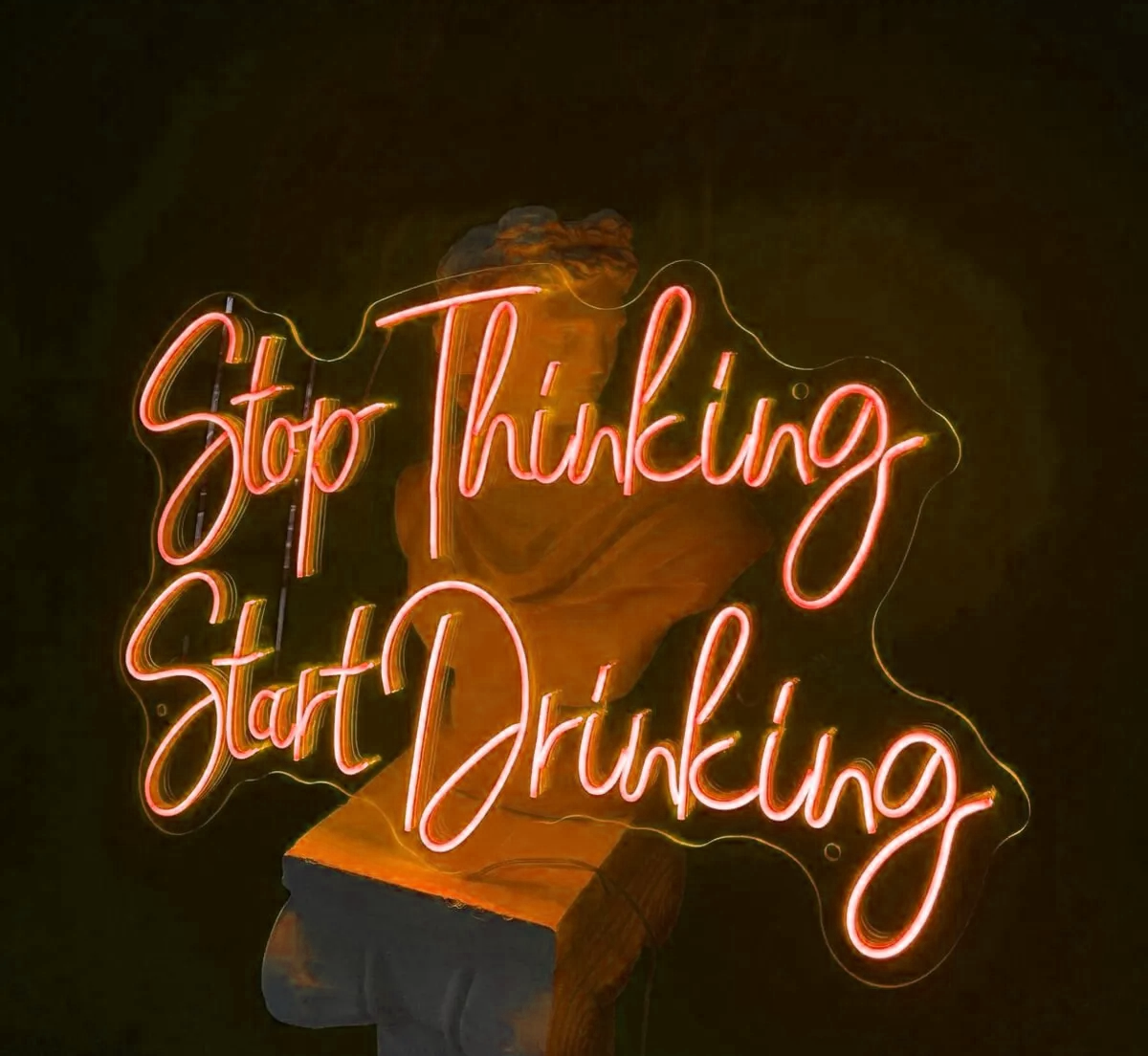 Stop Thinking Start Drinking Neon Led Yazı Tabela Dekoratif aydınlatma