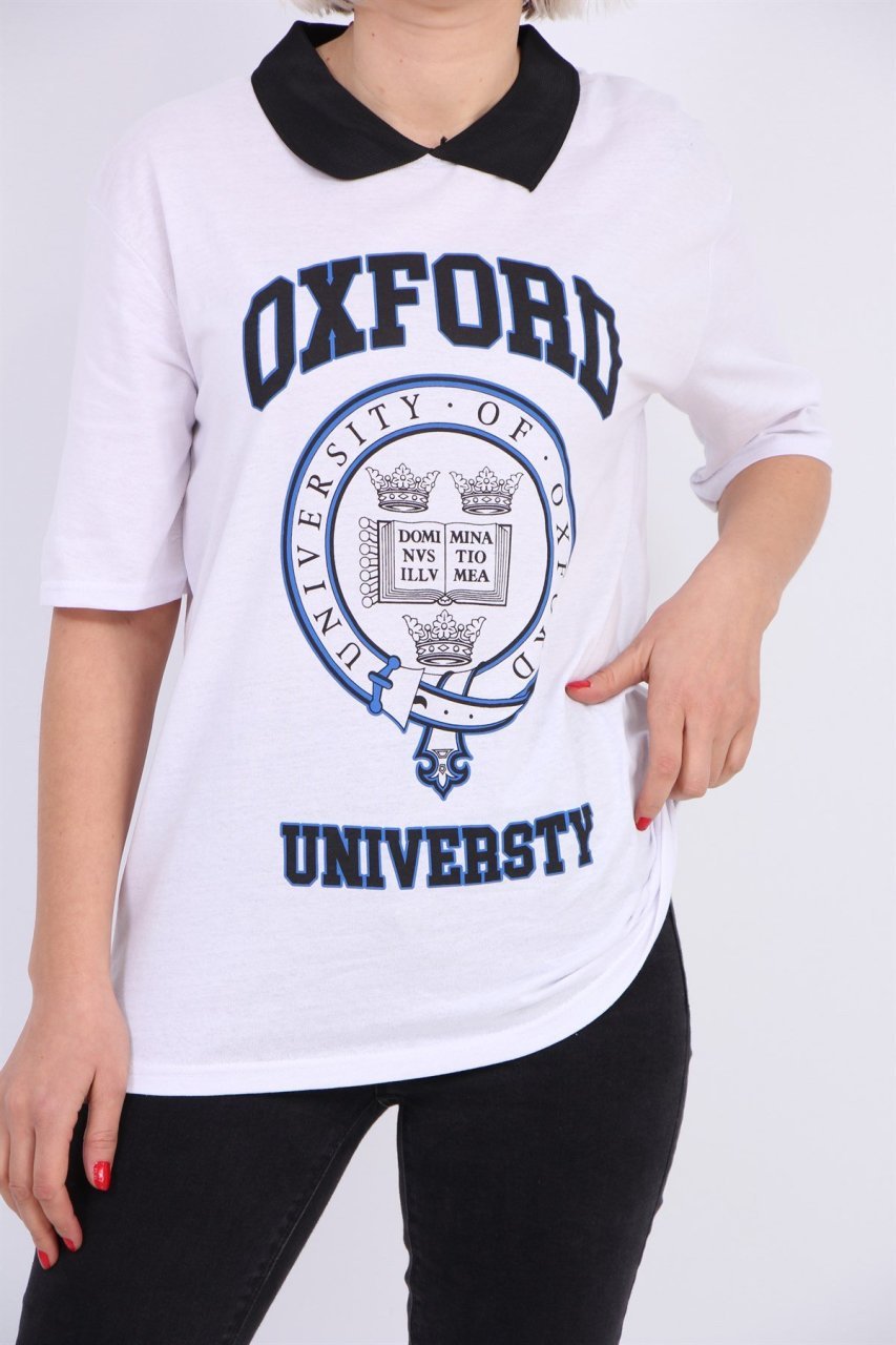 Gömlek Yaka Oxford Tişört Beyaz