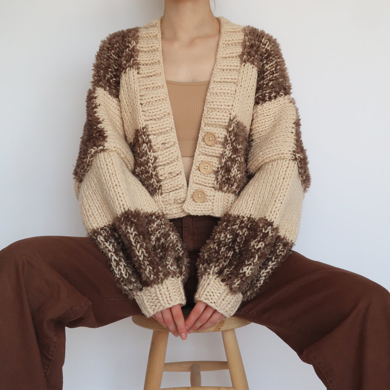 fluffy brown cardigan