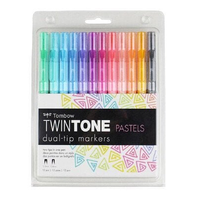 Tombow TwinTone Pastel Renkler Çift Uç 12 Renk Marker Kalem Seti