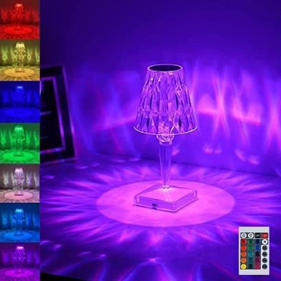 Abajur Model USB Şarjlı Kumandalı 16 Farklı Işık Modlu Masa Üstü Kristal Akrilik Lamba Led