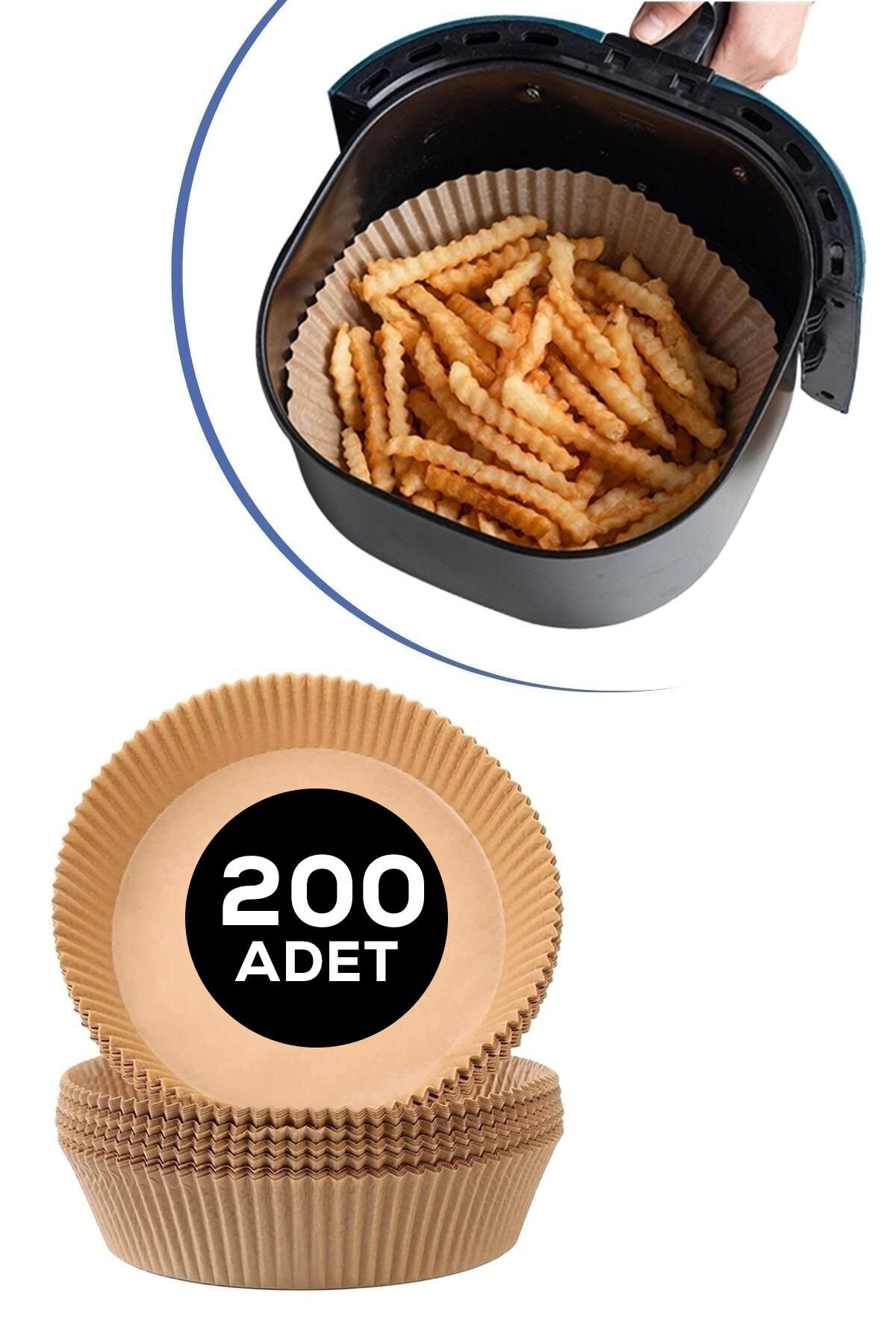 200 Adet Air Fryer Pişirme Kağıdı Tek Kullanımlık Yağ Geçirmez Kağıt Yuvarlak Tabak Model