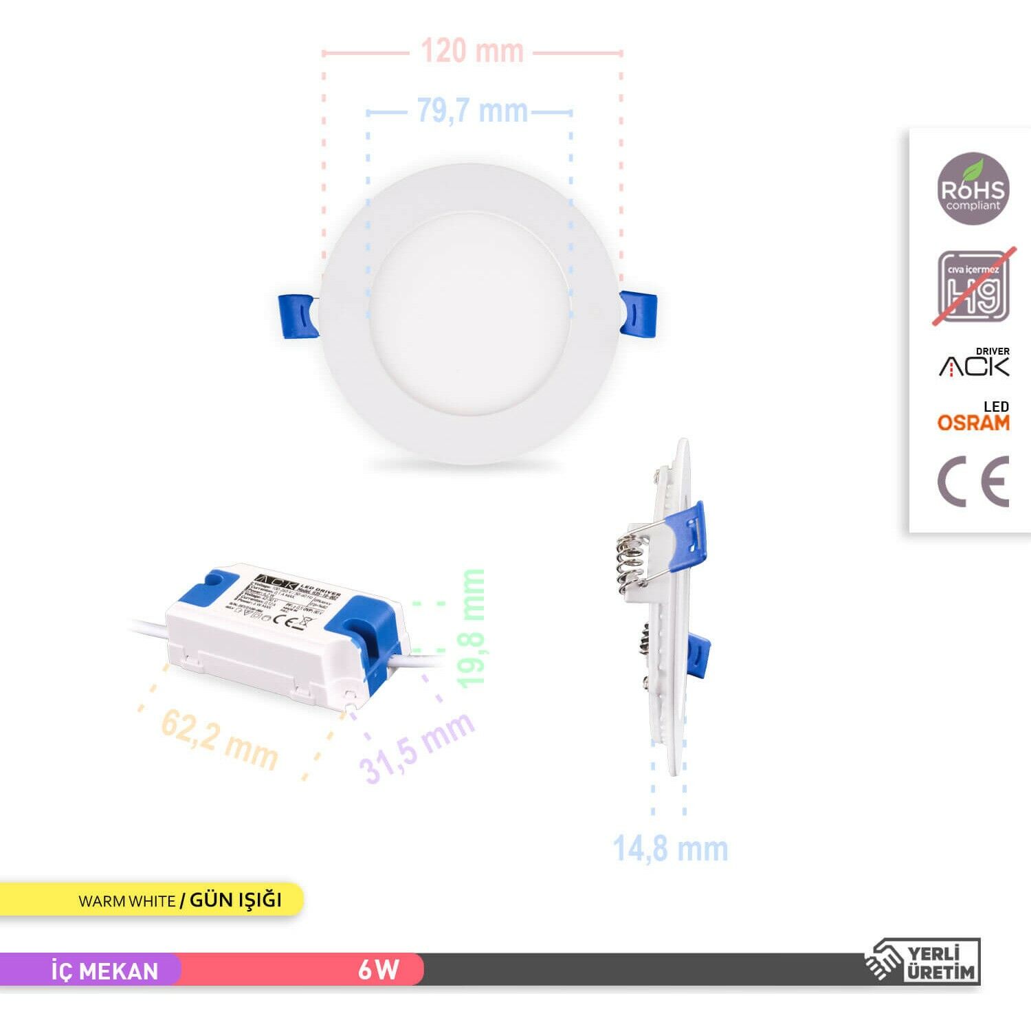 Ack 6W Sıva Altı Led Panel Armatür - 3000K Gün Işığı