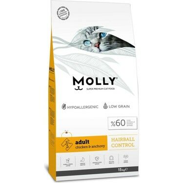 Molly Hairball Düşük Tahıllı Tavuk Etli ve Hamsili Yetişkin Kuru Kedi Maması