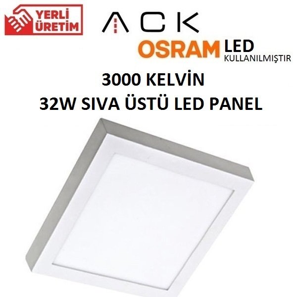 32w siva ustu kare led panel metal beyaz kasa 40x40 cm gunisigi 3000k ap04 03300 ack siva ustu led panel