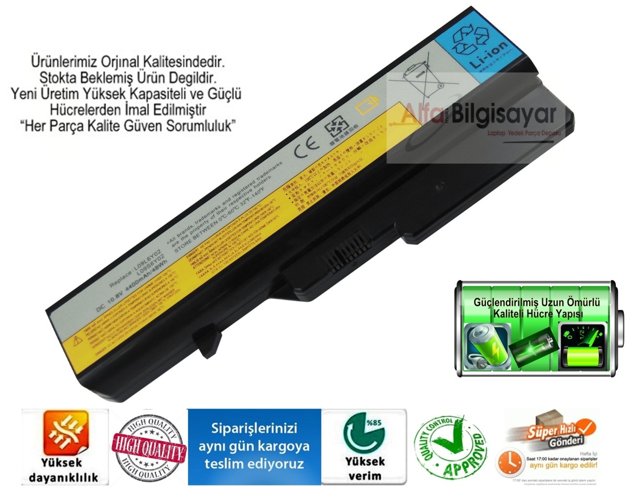 Lenovo Lo9l6y02 Lo9s6y02 Z370 L09l6y02 L09s6y02 L09n6y02 L09m6y02 L09c6y02 57y6454 Lenovo Ideapad G460 G560 G565 Z460 G780 Z560 G470 G570 B570 V570 Batarya Pil B570 B570e B570e2 B575e Z570 Z575 V570