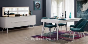 Samba Yemek Odasi Takimi Beyaz Kargili Mobilya