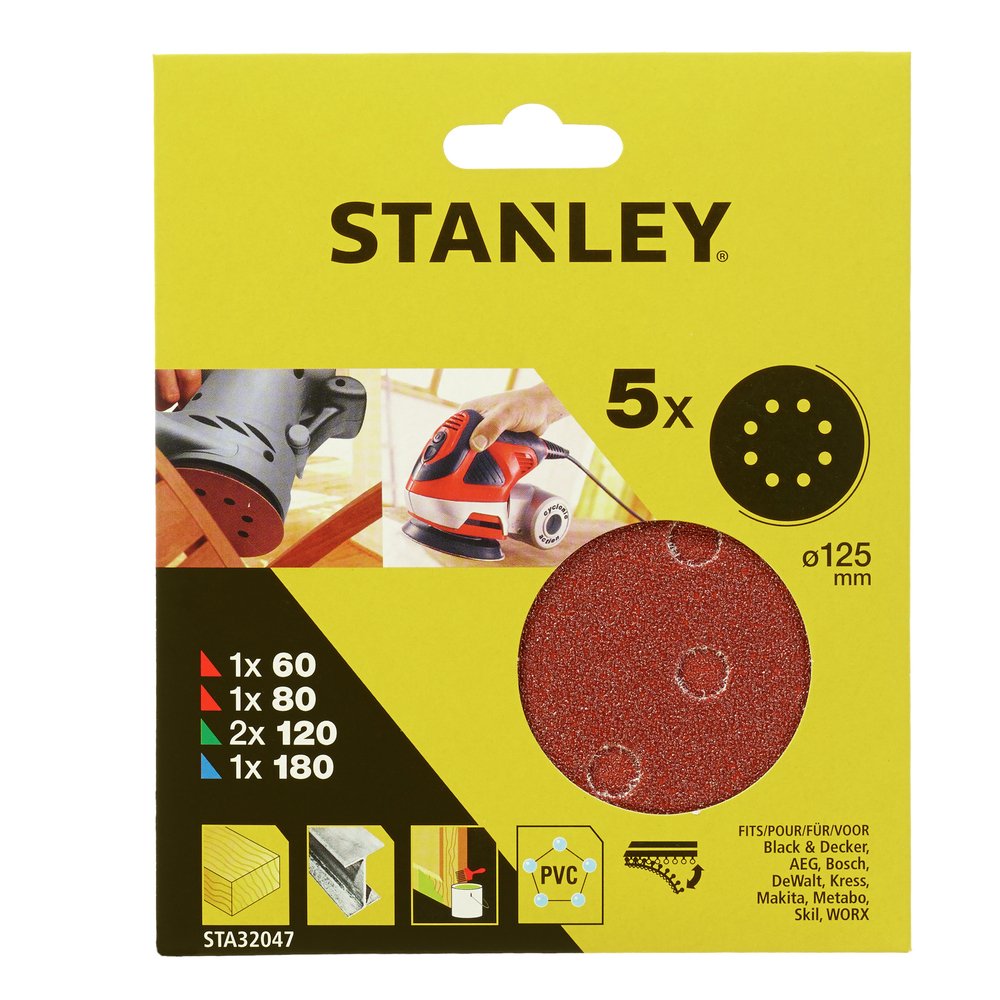 Stanley STA32047 125Mm Eksantrik Cırtlı Zımpara (5 Adet)
