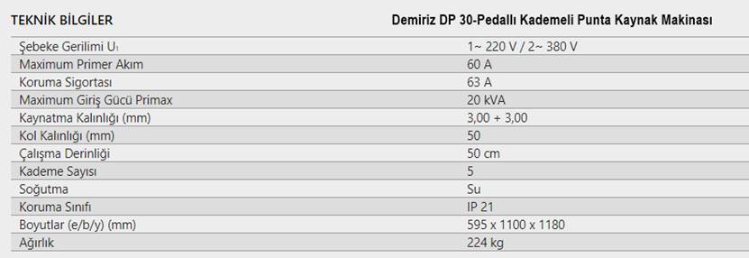 Demiriz DP 30-Pedallı Kademeli Punta Kaynak Makinası
