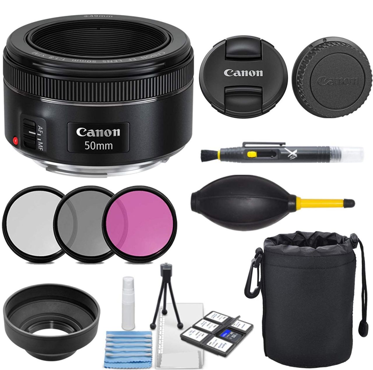 canon ef 50 mm f 1 8 stm objektif ile 3 parcali filtre seti