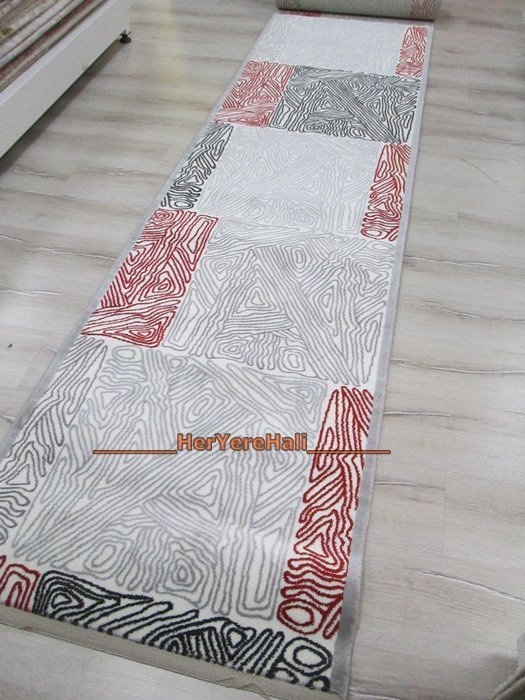 Saray Hali Heryerehali Saray Hali Irmak 12516a Gri Kirmizi Hali Yolluk 80x500 Cm