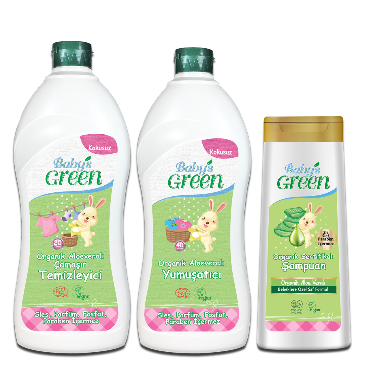 3 Lu Set Organik Aloe Verali Bebek Camasir Temizleyici 1 Lt Yumusatici Eco Bebek Sampuani Ecocosmos