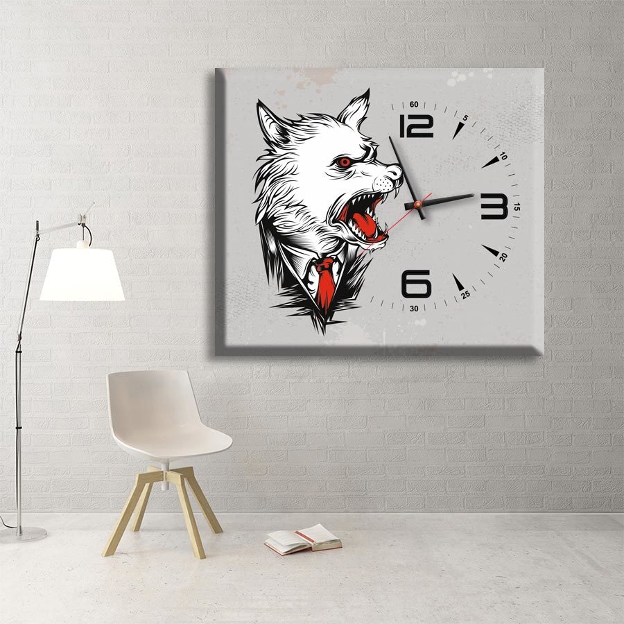 75x65 kurt resimli saatli duvar tablosu