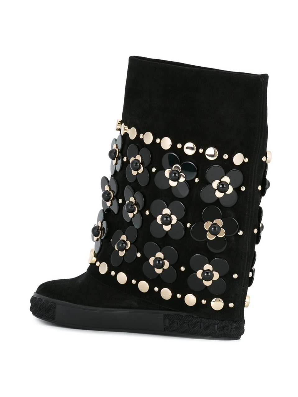 floral embellished flat boots - Ayakkabı ,Siyah - Bot - Casadei