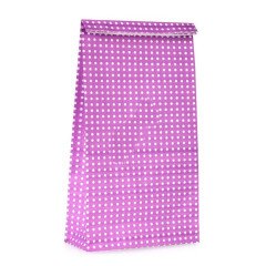 Mor Puantiyeli Hediye Paketi Kese Kağıdı 25x15x16 cm 50 Adet