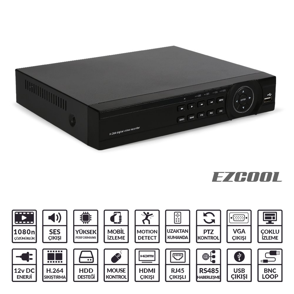 ezcool ez 5104ahd 4 kanal 4 ses 1 hdd hdmi ip hdcvi hdtvi uyumlu ahd dvr kamera kayit cihazi