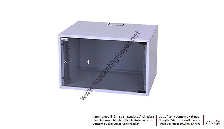 Gunko Demonte Soho Rack 19 9u Kabinet Gunko 9u 400 Duvar Tipi Rack Kabinet