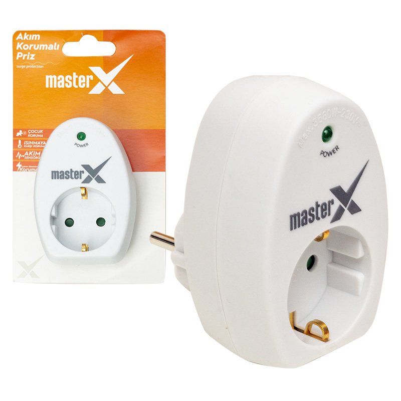 masterx 19113 tekli akim korumali priz 16a 3500w