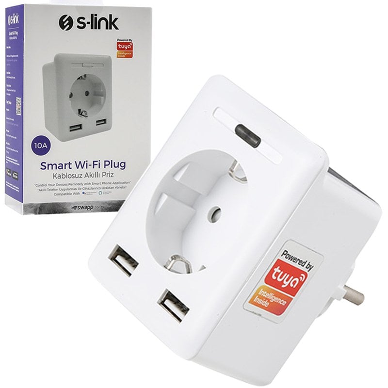 SLink Swapp SL04 Çift Usb�li 2.4GHZ 10 Amper Wifi Tuya Destekli