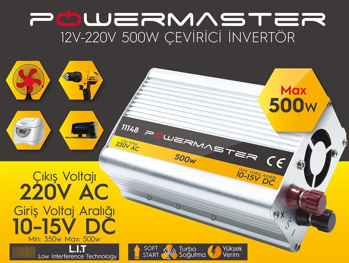 Powermaster 500W 12V Modifiye Sinus 220Volt invertör