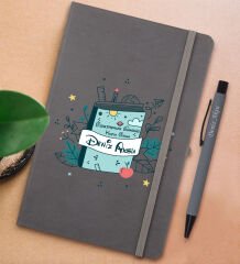 BK Gift Kişiye Özel Öğretmenler Günü Tasarımlı Gri Termo Deri Defter ve Metal Versatil Kalem(0,7 Kurşun) Hediye Seti-1
