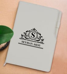 BK Gift Kişiye Özel İsimli Beyaz Termo Deri Not Defteri 15x21cm-12