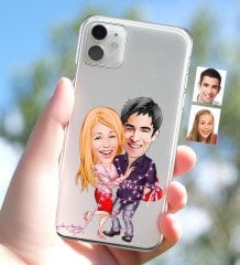 Kişiye Özel Sevgililer Karikatürlü iPhone 11 İnce Şeffaf Silikon Telefon Kapağı-2