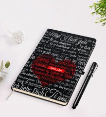 Kişiye Özel 100 Dilde Seni Seviyorum Siyah Defter Kalem Seti