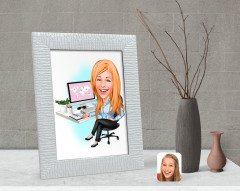 Kişiye Özel Kadın Genel Müdür Karikatürlü Dekoratif Çerçeve-1