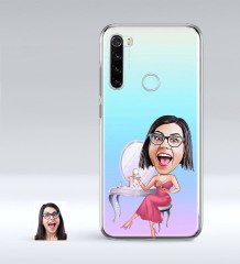 Kişiye Özel Bayan Karikatürlü Xiaomi Redmi Note 8 İnce Şeffaf Silikon Telefon Kapağı-23
