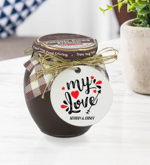 Kişiye Özel İsimli Sevgililer Günü Ahşap Anahtarlıklı El Yapımı 400gr Melodi Kakaolu Fındık Kreması Hediye Seti-75