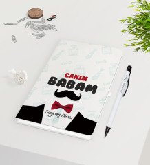 Kişiye Özel Canım Babam Tasarımlı Beyaz Defter Kalem Seti - Model 1