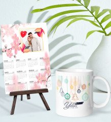 BK Gift Kişiye Özel Yılbaşı Tasarımlı Kupa Bardak ve 13x18cm Fotoğraf Kartlı Şövaleli 2023 Takvim Hediye Seti-51