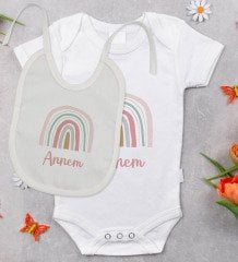 BK Kids Annem Tasarımlı Bebek Body Zıbın ve Mama Önlüğü Hediye Seti - Model 1