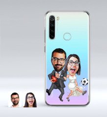 Kişiye Özel Sevgililer Karikatürlü Xiaomi Redmi Note 8 İnce Şeffaf Silikon Telefon Kapağı-15