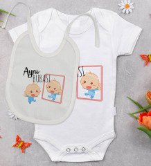 BK Kids Aynı Bubası Tasarımlı Bebek Body Zıbın ve Mama Önlüğü Hediye Seti - Model 1
