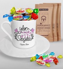 Kişiye Özel Yılın En Sempatik Sevgilisi Türk Kahvesi Fincanı Mehmet Efendi Kahve ve Haribo Şeker Hediye Seti