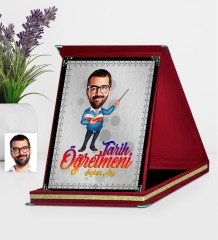 Kişiye Özel Bay Öğretmen Karikatürlü Kırmızı Plaket - 3