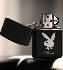 Kişiye Özel Playboy Benzinli Siyah Metal Çakmak