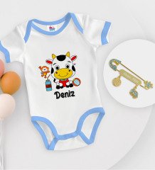 BK Kids Kişiye Özel İsimli Mavi Bebek Body Zıbın ve Erkek Bebek İğnesi Hediye Seti-31