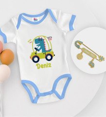 BK Kids Kişiye Özel İsimli Mavi Bebek Body Zıbın ve Erkek Bebek İğnesi Hediye Seti-34