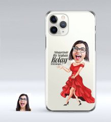 Kişiye Özel Bayan Kolay Yetişmiyor Karikatürlü iPhone 11 Pro İnce Şeffaf Silikon Telefon Kapağı-1