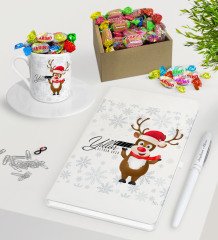 Kişiye Özel Yılbaşı Mutlu Yıllar Beyaz Defter Kalem Türk Kahvesi Fincanı ve Kutulu Haribo Şeker Hediye Seti-11