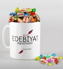 Kişiye Özel Edebiyat Öğretmeni Kupa ve Haribo Şeker Hediye Seti-5