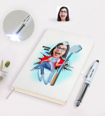 Kişiye Özel Kadın Diş Hekimi Karikatürlü Defter Kalem ve Dokunmatik Işıklı Kalem Seti-4
