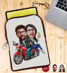 Kişiye Özel Sevgililer Karikatürlü Taşınabilir Koruyucu Tablet Kılıfı & Organizer Çanta - Bordo-97